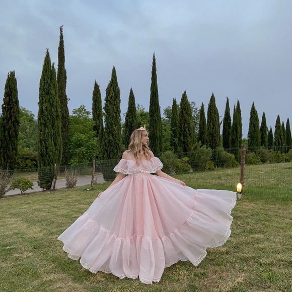 Selkie Powder Pink Off-Shoulder Ruffle Gown - Picture 2 of 3